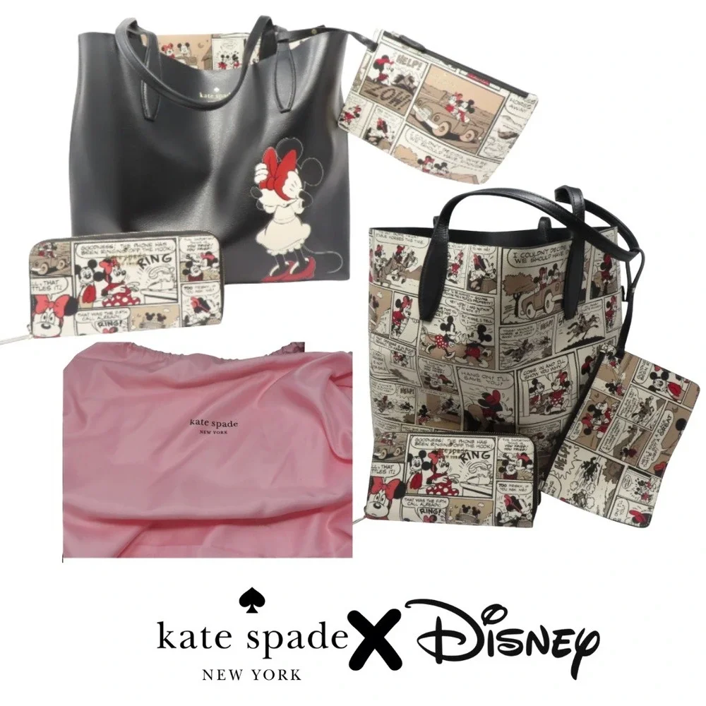 Kate Spade Disney Minnie Comic Reversible Tote Wallet Set NWT RARE LTD